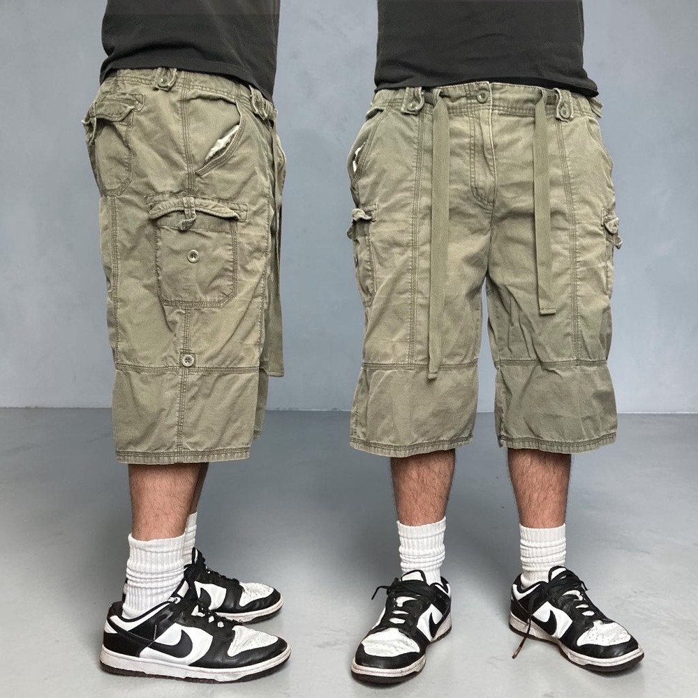 Faded Glory Olive Green Cargo Shorts Skater Baggy Y2K 90s Vintage Size 18
